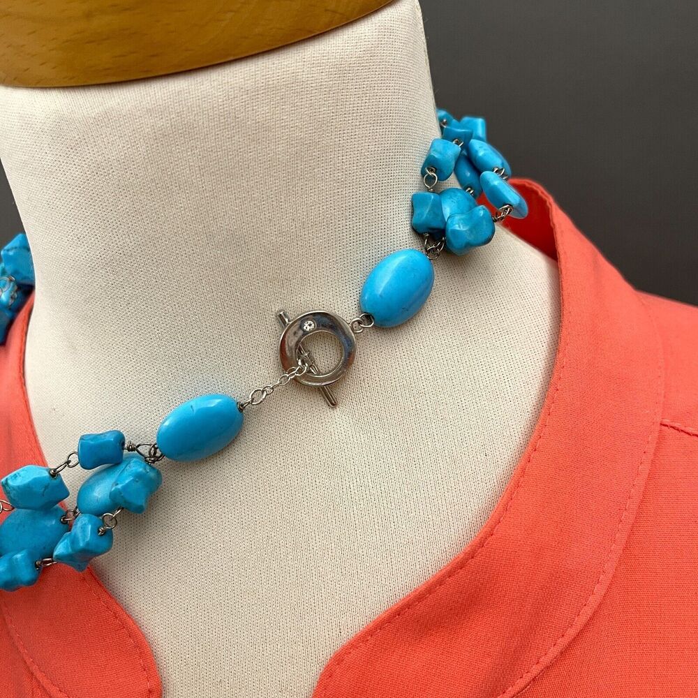 Aqua Blue Beaded Beads Stones Silver-tone Women's Fashion Necklace - Picture 2 of 5